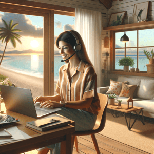 7 Key Benefits of a Career in Remote Closing 1 Remote Closer working from a vacation rental