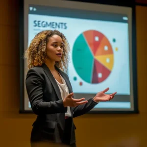 using segments as an advanced approach to telemarketing sales lead generation, segmented prospects shown in a pie chart on a screen